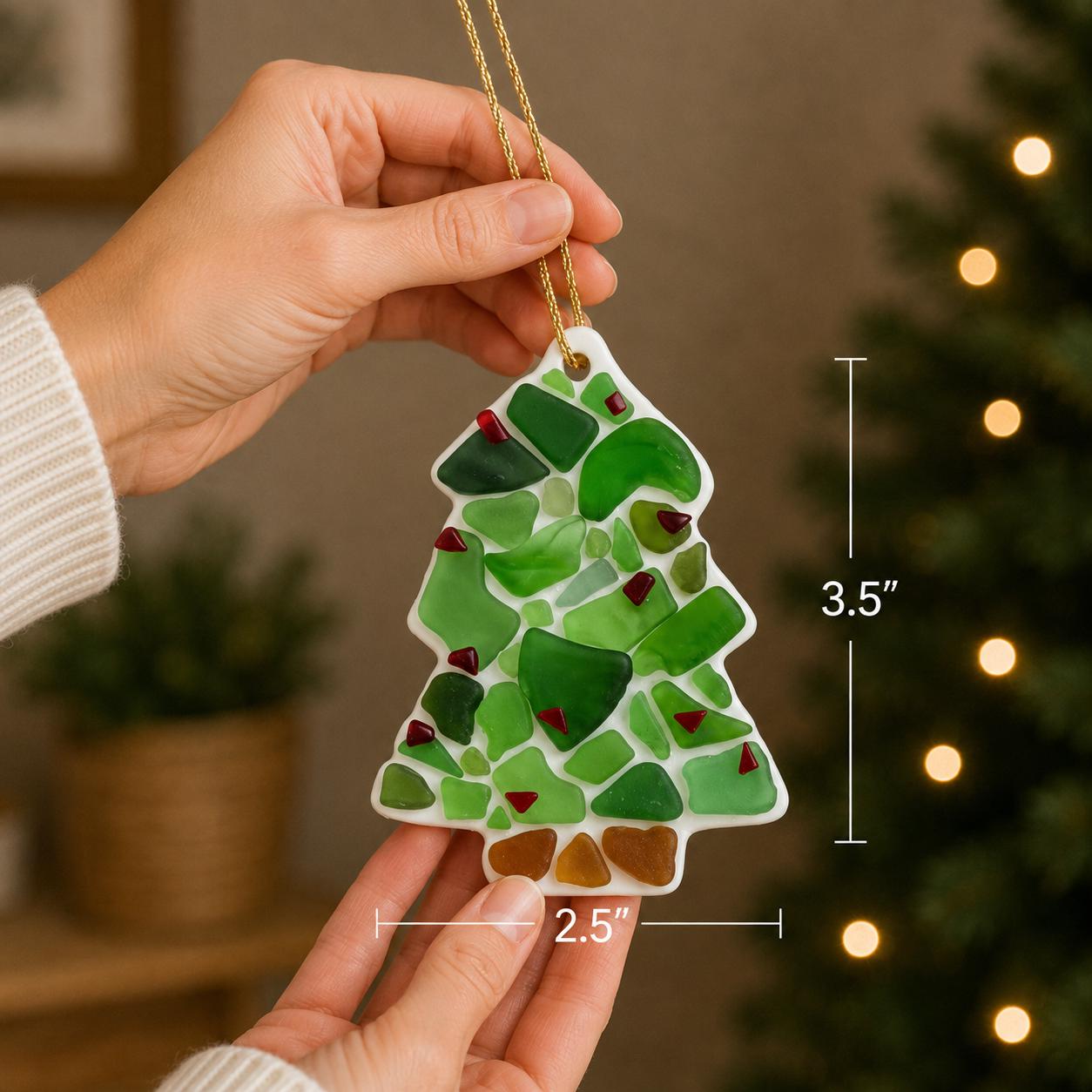 Handmade Sea Glass Christmas Tree Ornament, Coastal Holiday Decoration