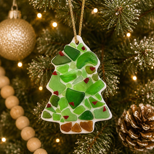 Handmade Sea Glass Christmas Tree Ornament, Coastal Holiday Decoration