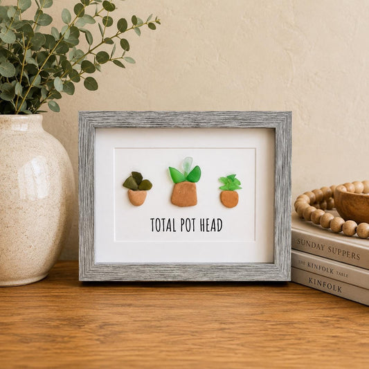 Total Pot Head Sea Glass Art, 5x7"