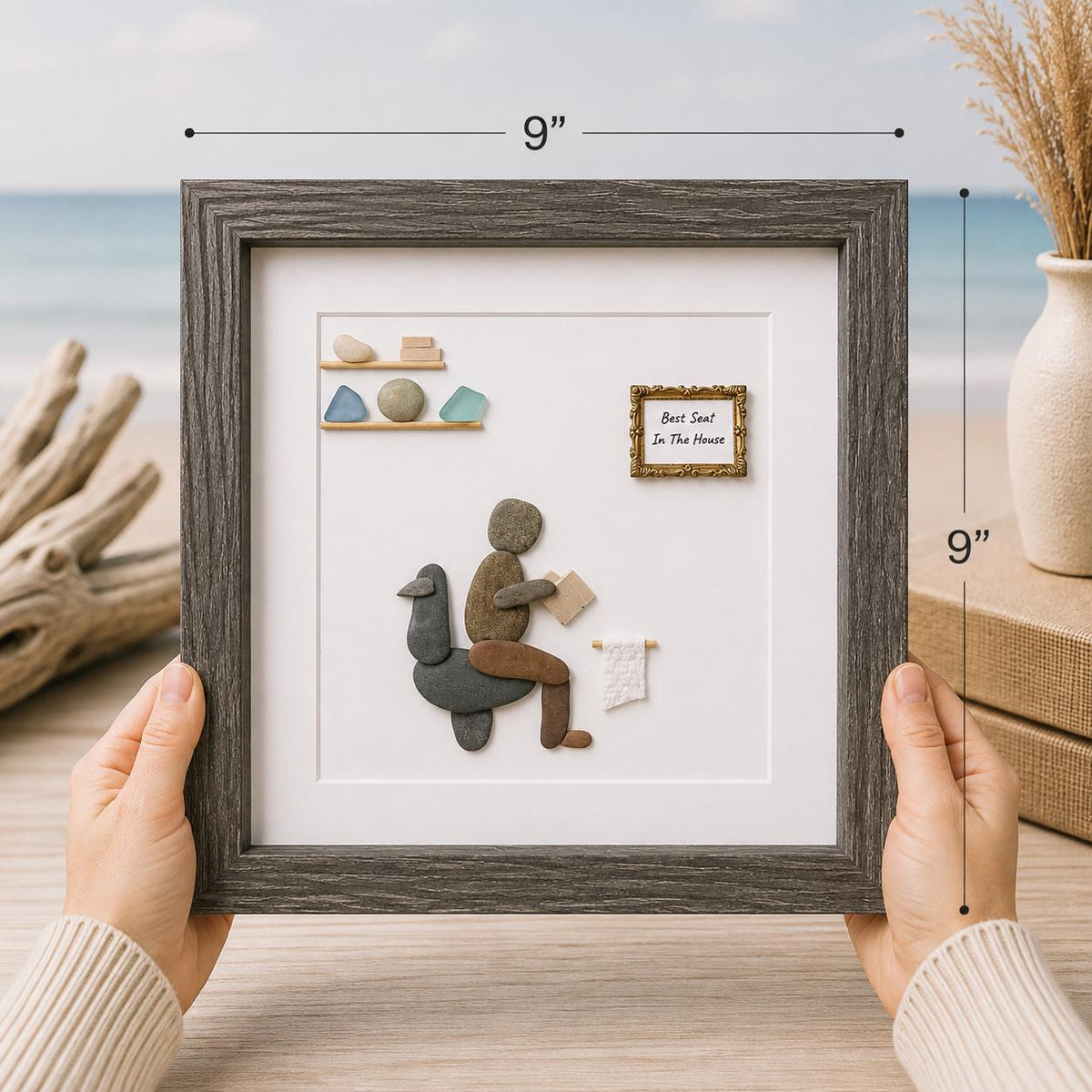 Best Seat in the House Bathroom Pebble Art, 8x8"