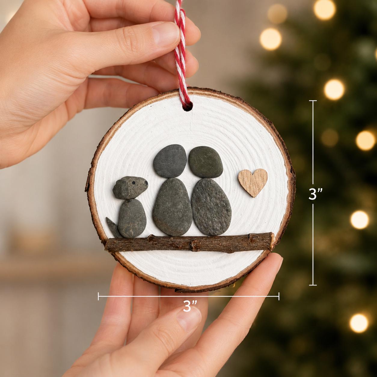 Pebble Art Couple Ornament with Dog | Handmade Pet Lover Gift