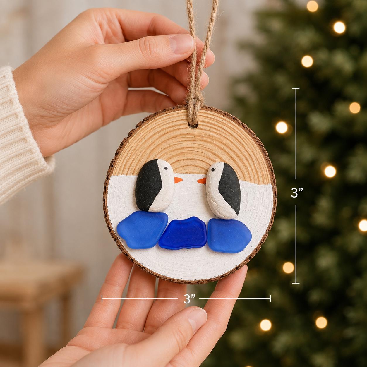 Handmade Penguin Ornament, Scottish Sea Glass, Beach Pebble Art