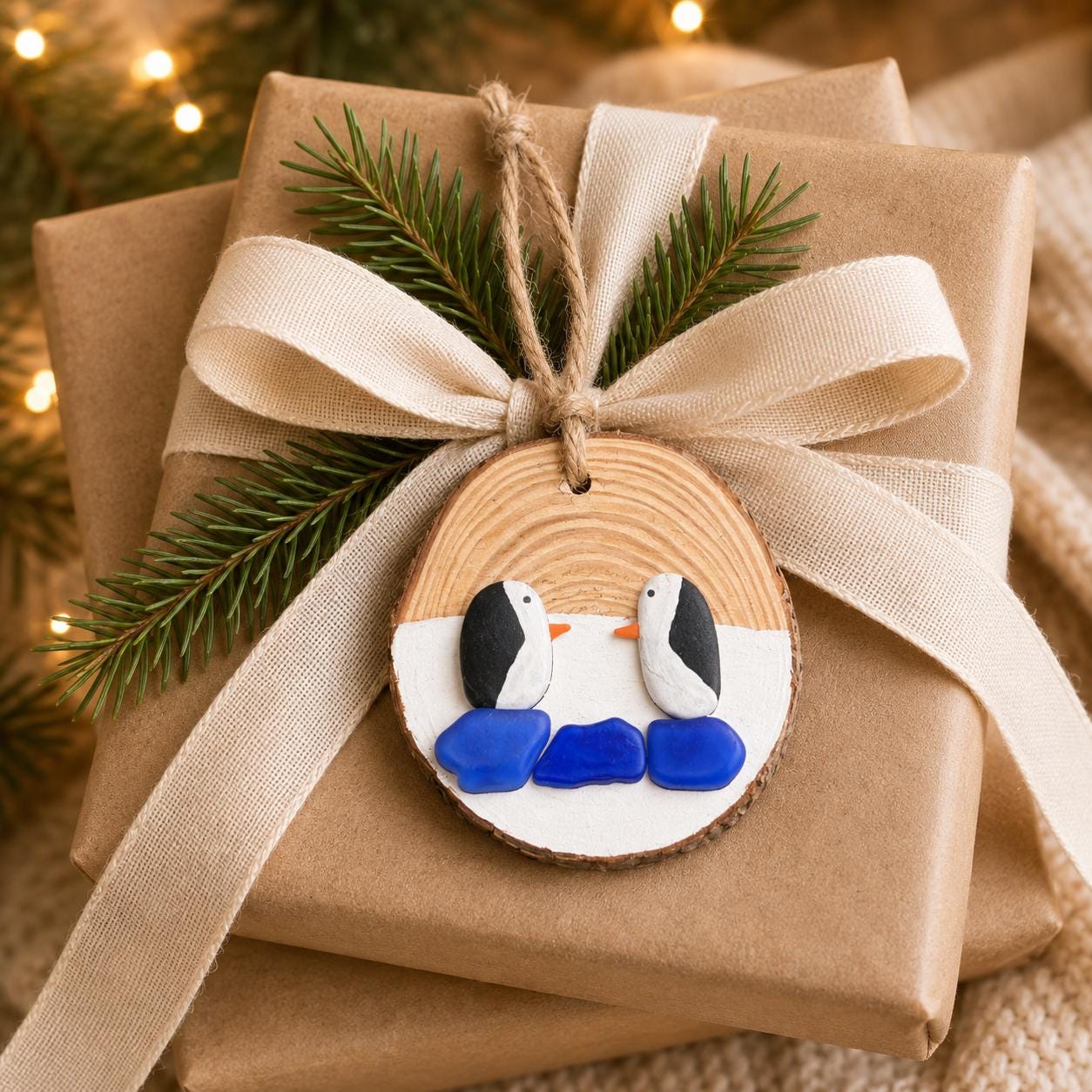 Handmade Penguin Ornament, Scottish Sea Glass, Beach Pebble Art