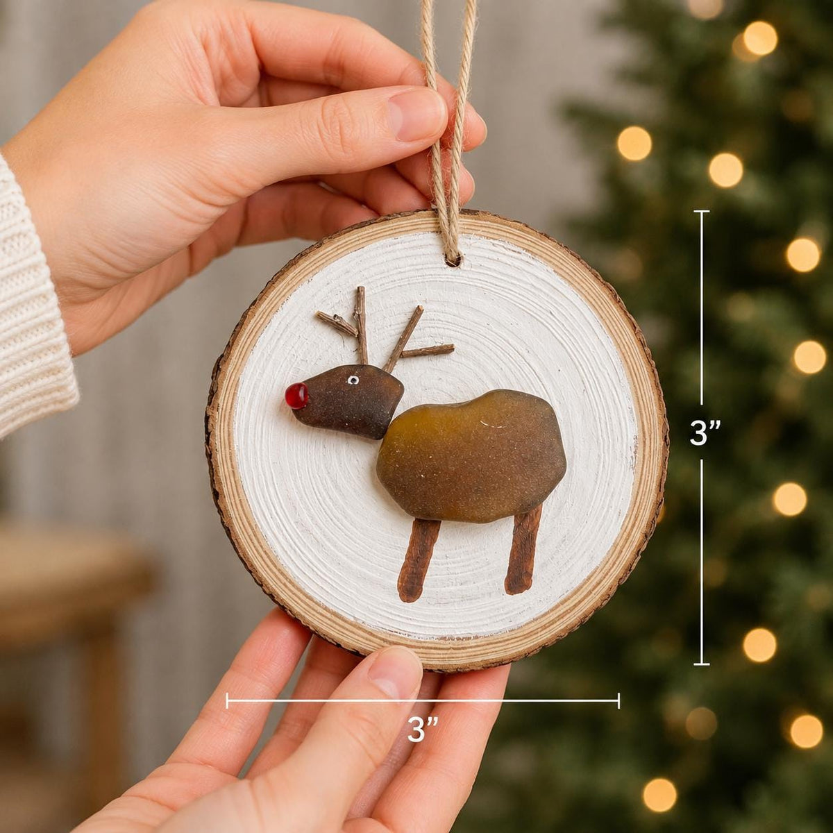Handmade Reindeer Christmas Ornament Made From Scottish Sea Glass, Perfect Holiday Gift, Stocking Stuffer | Rudolph-esque Red Nose Ornament
