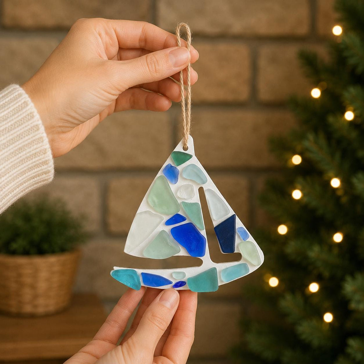 Scottish Sea Glass Sailing Ornaments, Choose Between 2 Handmade Decorations Featuring a Sailboat and an Anchor, Perfect Gift for Sailor