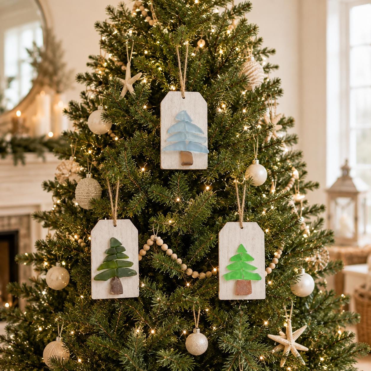 Handmade Sea Glass Christmas Tree Ornament, Scottish Coastal Decor