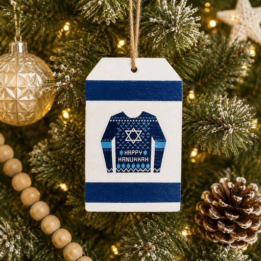 Hanukkah Sweater Decoupage Wood Ornament