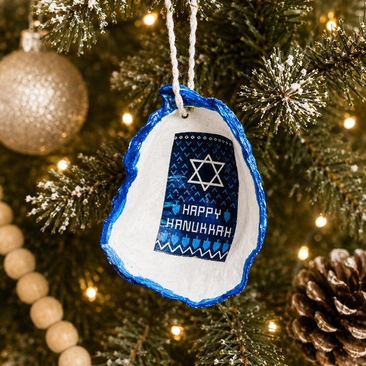 Petite Happy Hanukkah Decoupage Shell Ornament