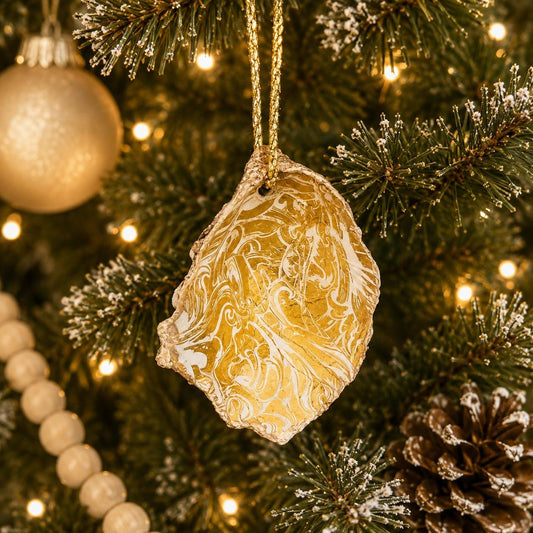 Golden Oyster Shell Decoupage Christmas Ornament