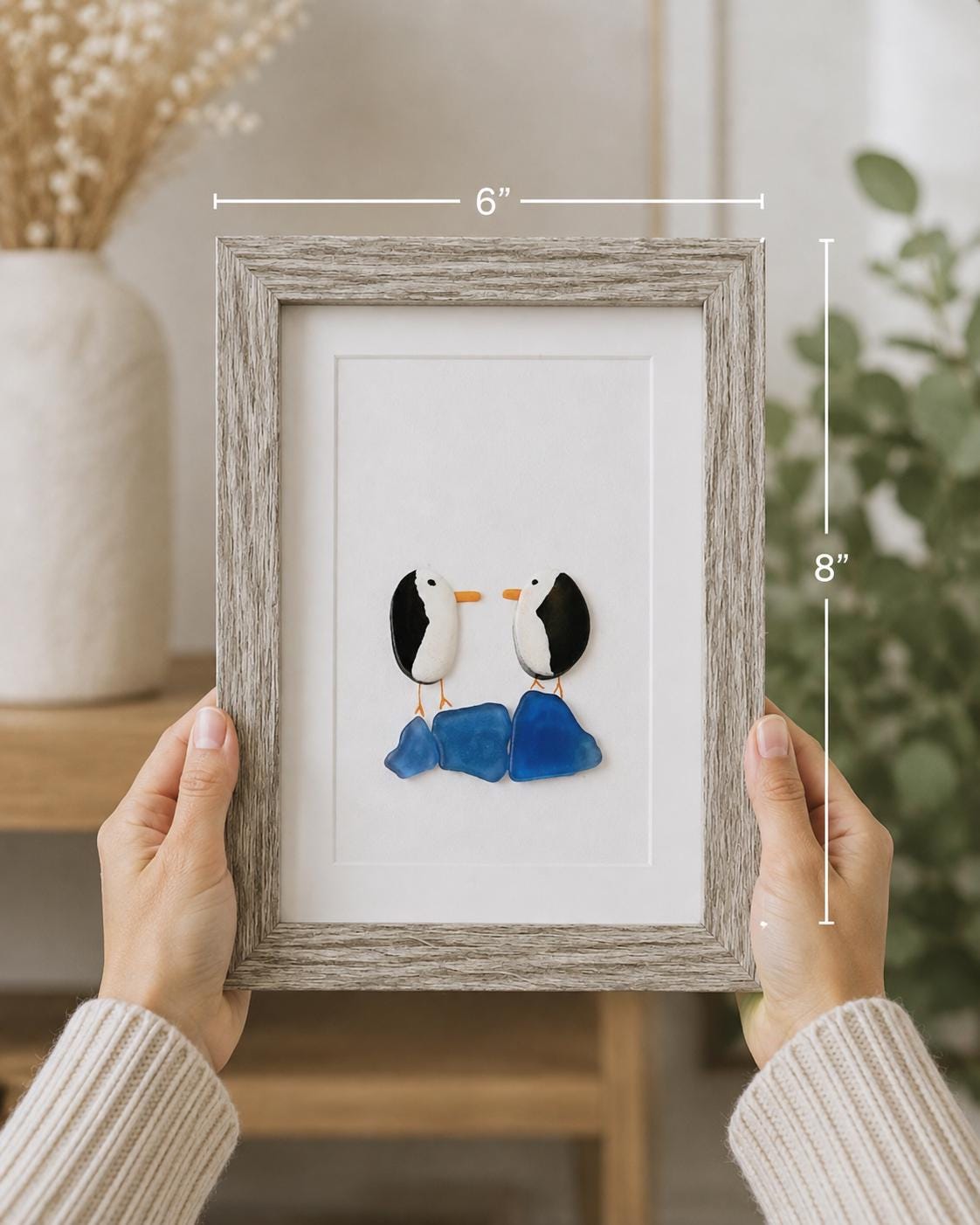 Two Penguins on Blue Sea Glass Ice, 5x7"