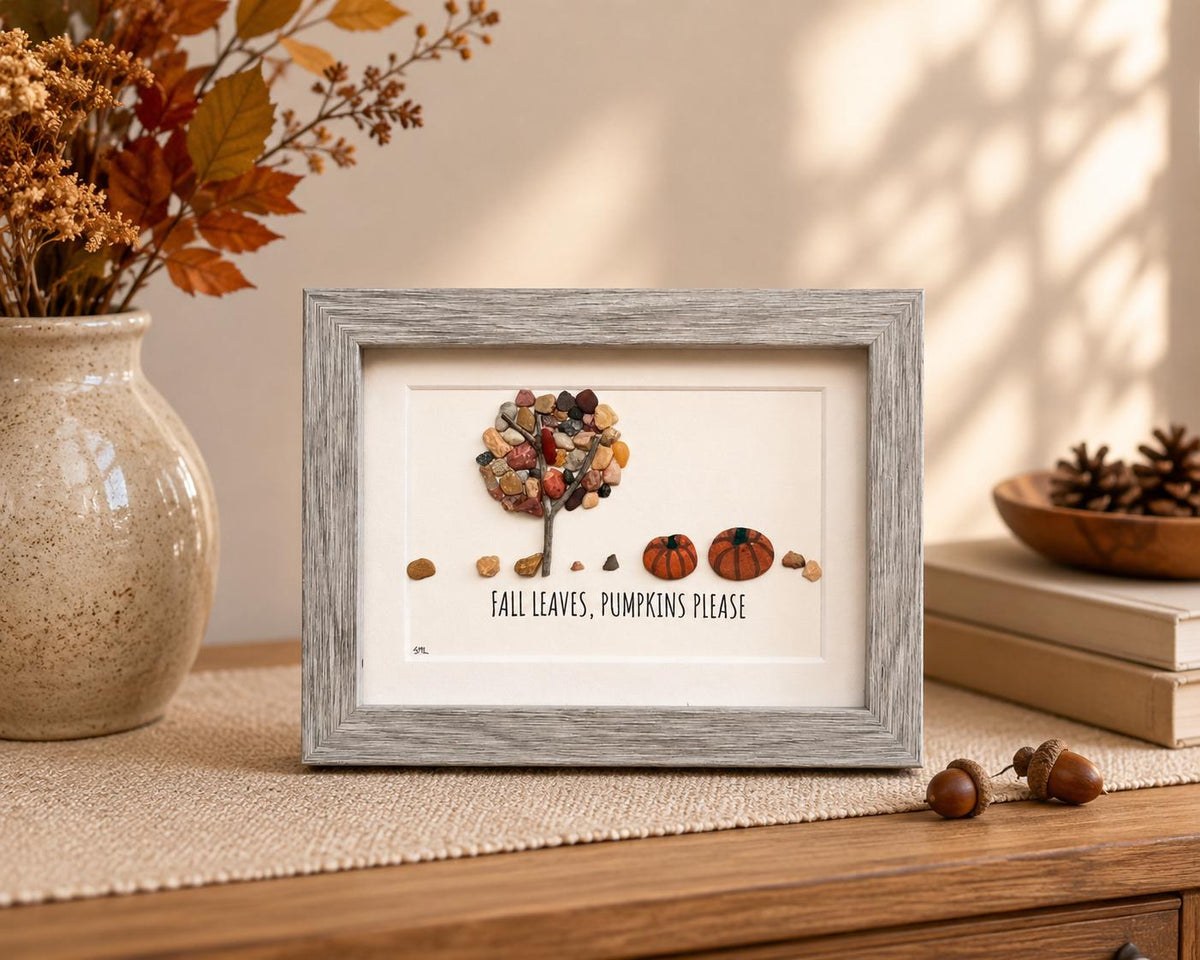 Fall Please, Pumpkins Please Pebble and Sea Glass, 5x7"