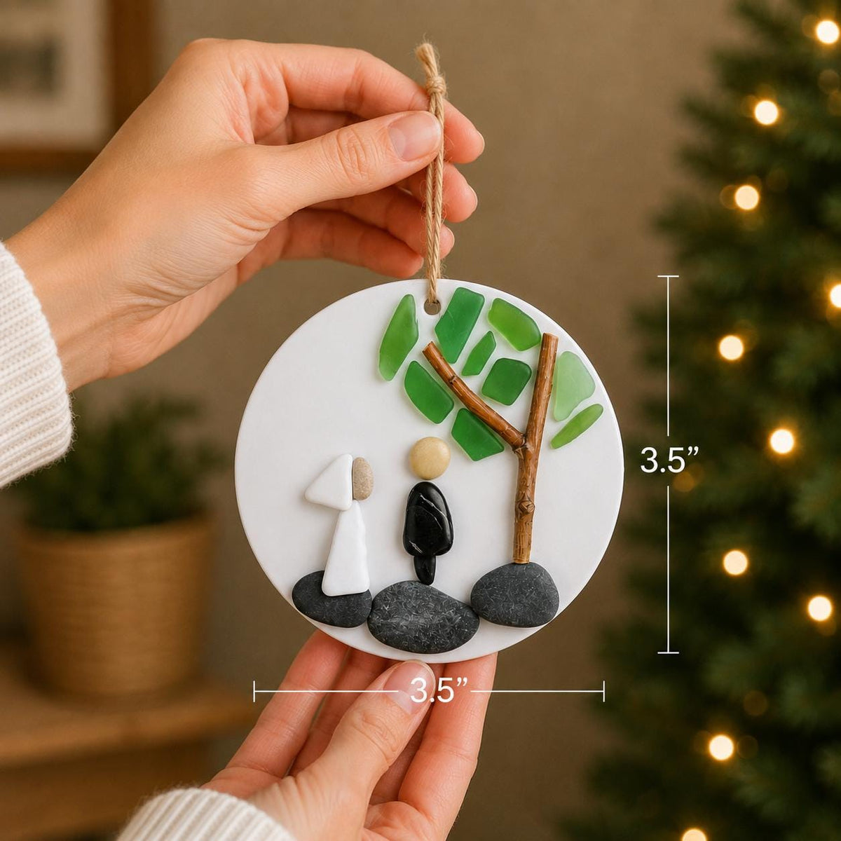 Wedding Scene Ornament | Handmade Pebble Art Couple Under Tree
