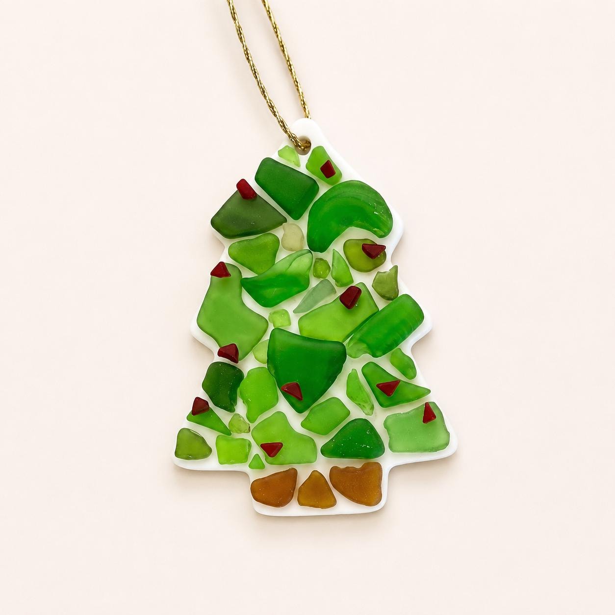 Handmade Sea Glass Christmas Tree Ornament, Coastal Holiday Decoration
