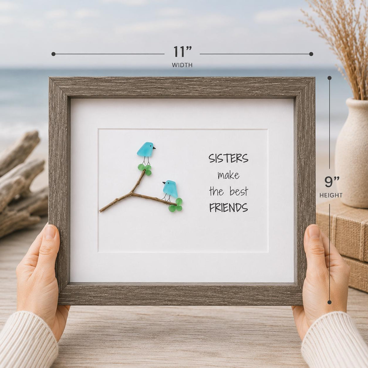 Sisters Make the Best Friends Sea Glass Art, 8x10"