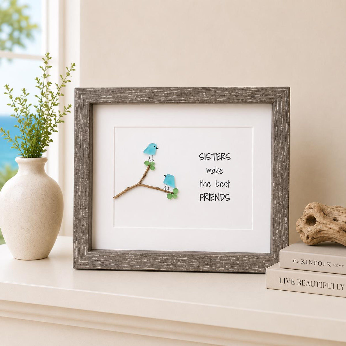 Sisters Make the Best Friends Sea Glass Art, 8x10"