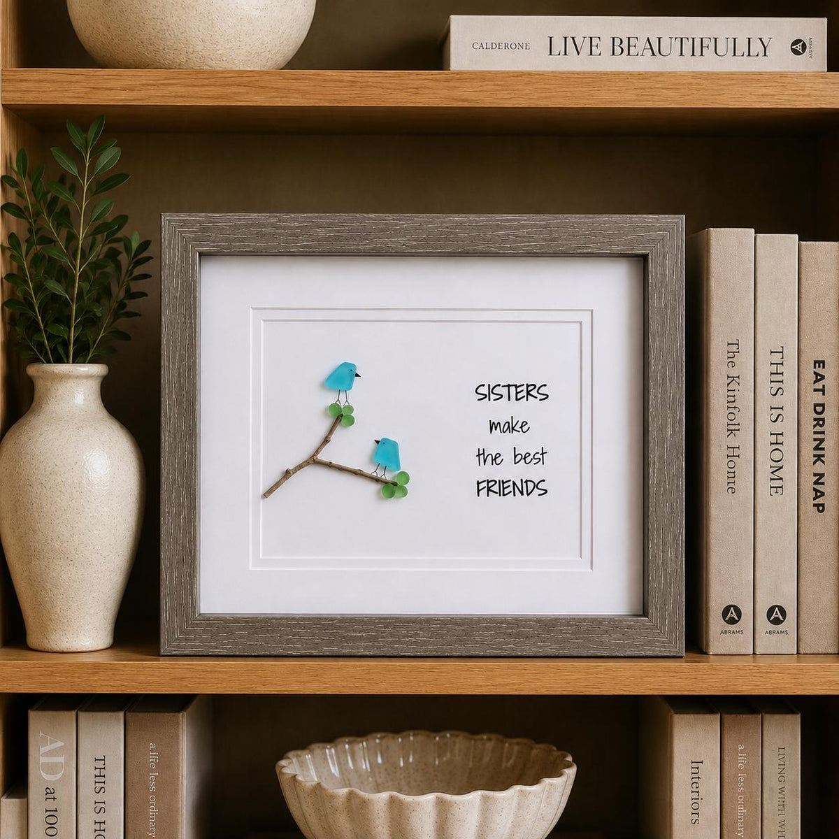 Sisters Make the Best Friends Sea Glass Art, 8x10"