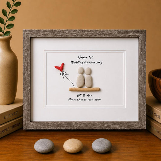 1st Anniversary "Paper" Pebble Art Couple, 8x10"
