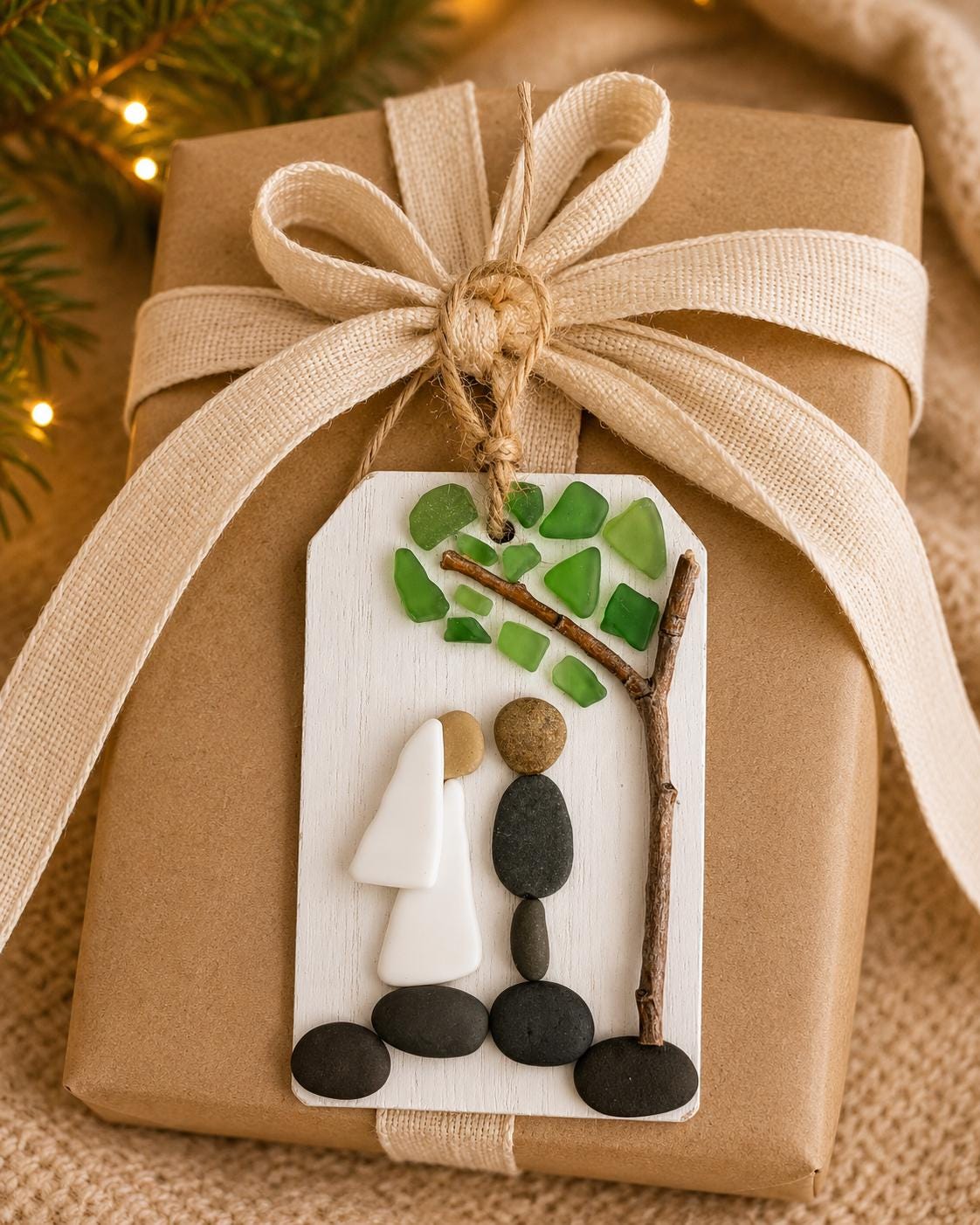 Wedding Scene Ornament | Handmade Pebble Art Couple Under Tree