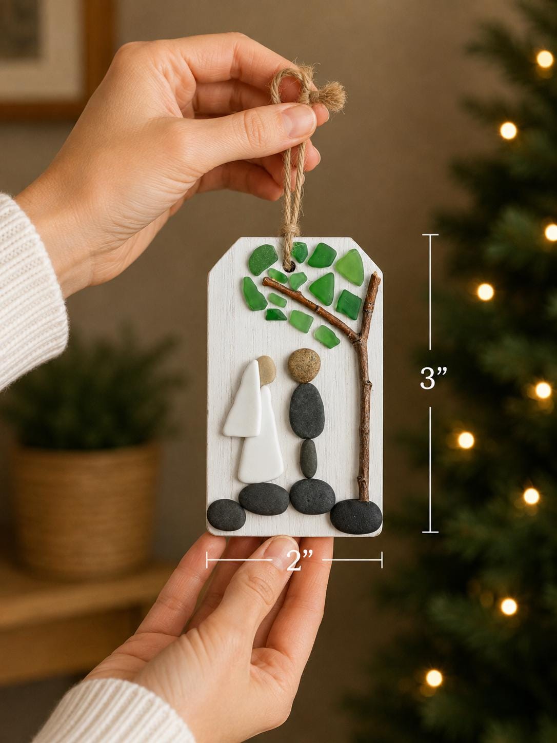 Wedding Scene Ornament | Handmade Pebble Art Couple Under Tree
