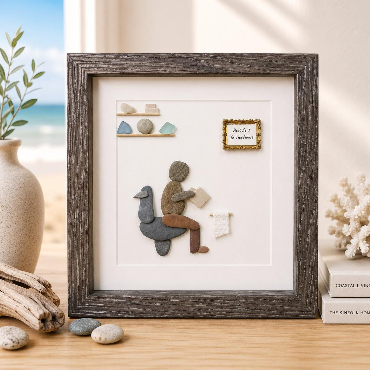 Best Seat in the House Bathroom Pebble Art, 8x8"