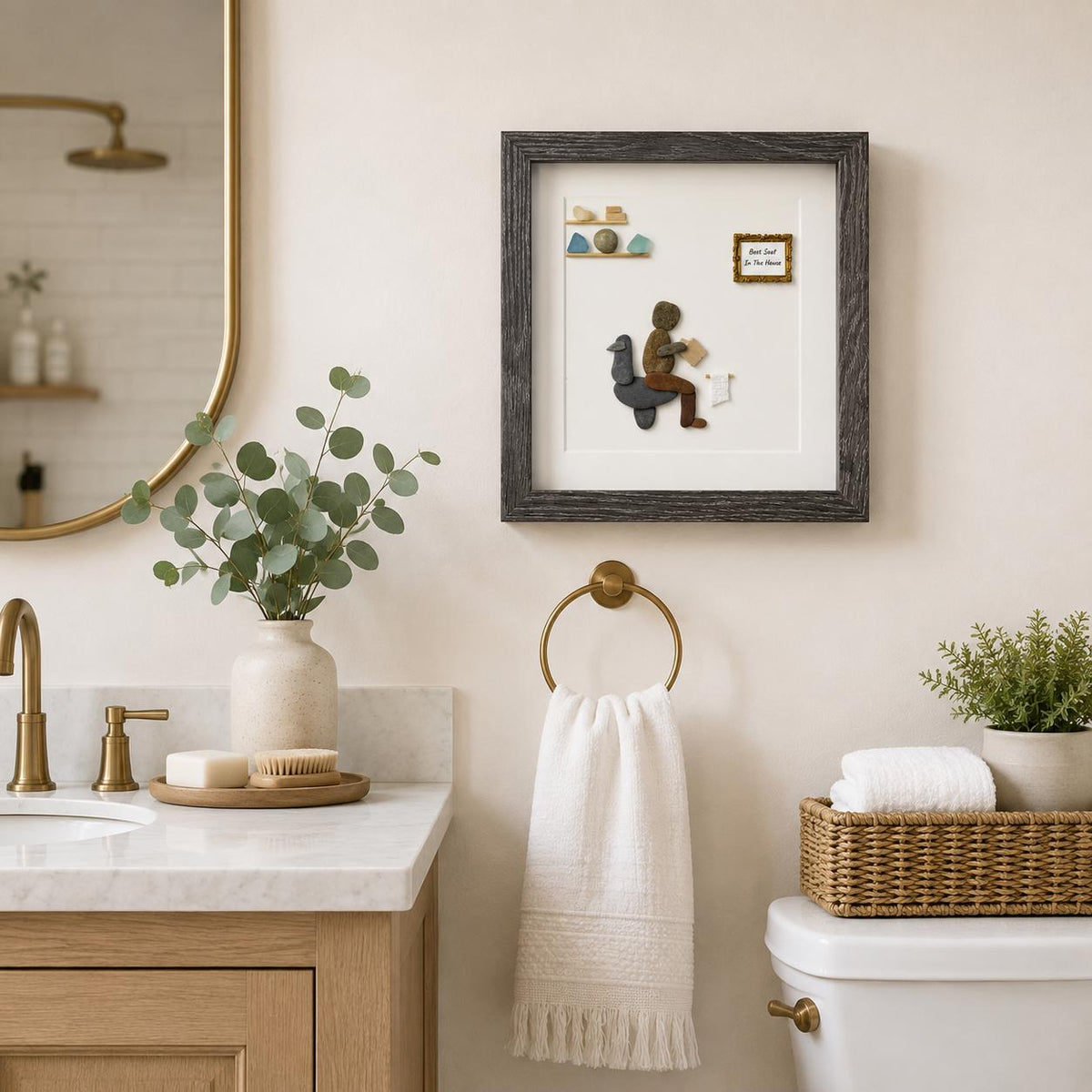 Best Seat in the House Bathroom Pebble Art, 8x8"