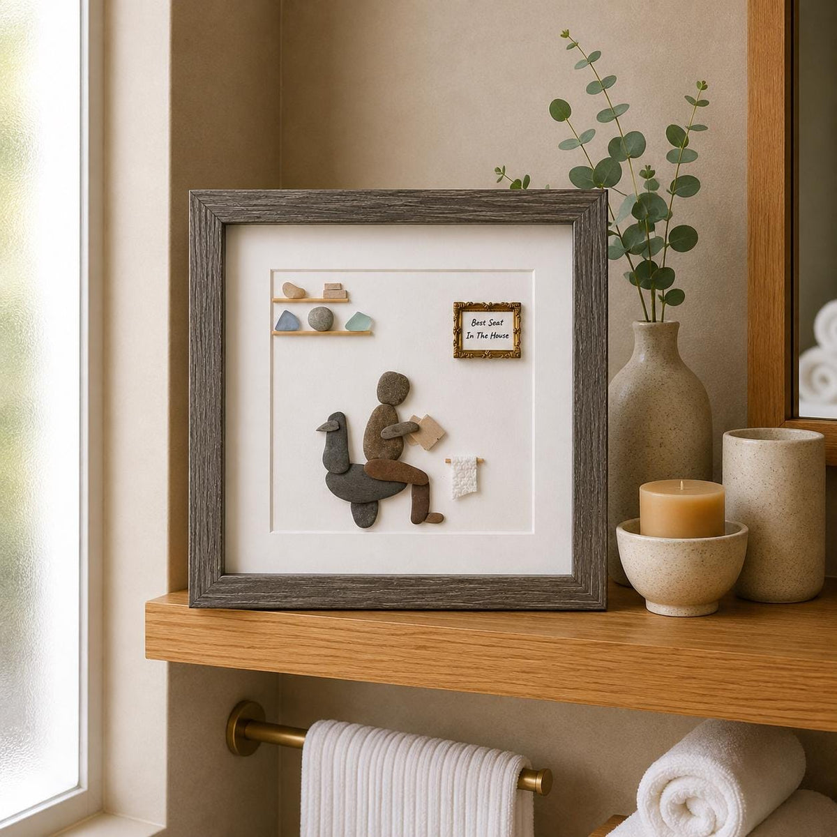 Best Seat in the House Bathroom Pebble Art, 8x8"