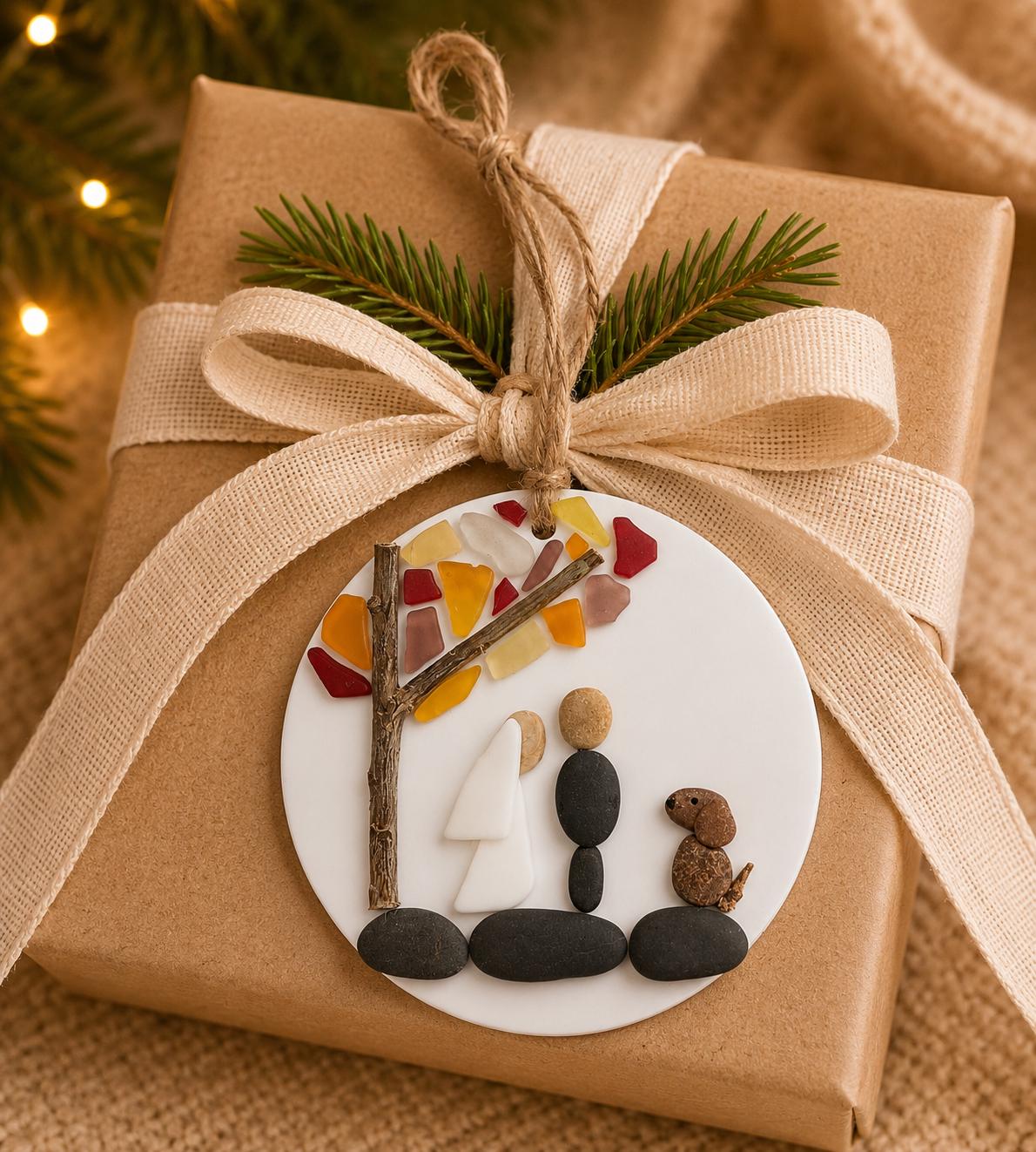 Wedding Scene Ornament | Handmade Pebble Art Couple Under Tree