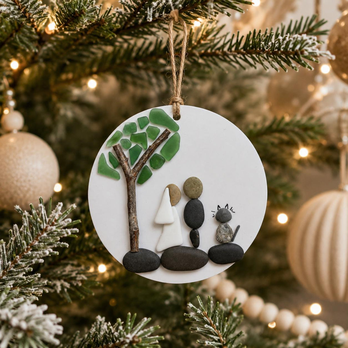 Wedding Scene Ornament | Handmade Pebble Art Couple Under Tree