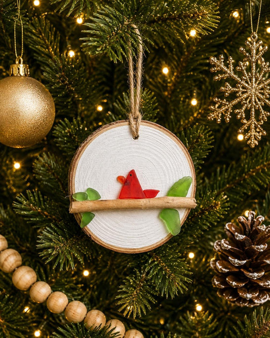 Cardinal Sea Glass Christmas Ornament
