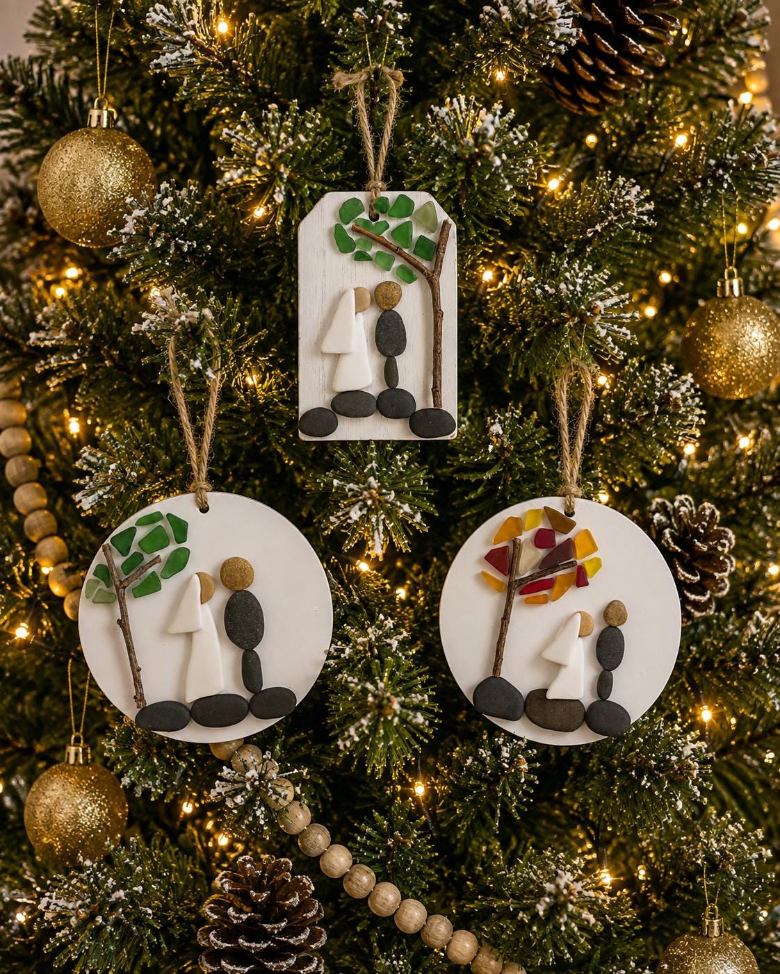 Wedding Scene Ornament | Handmade Pebble Art Couple Under Tree