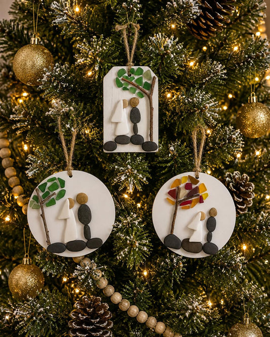 Wedding Pebble Art Couple Ornament, Sea Glass Tree