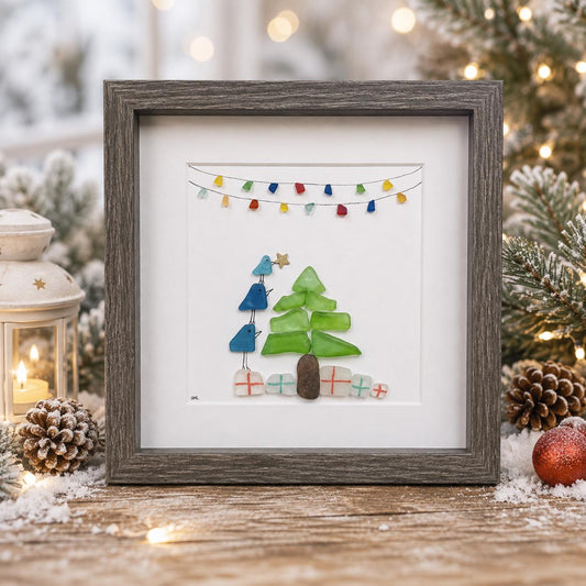 Scottish Sea Glass Birds Decorating Christmas Tree Wall Art, 8x8"