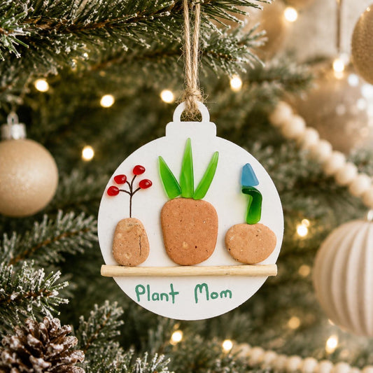 Plant Mom Pebble and Sea Glass Ornament