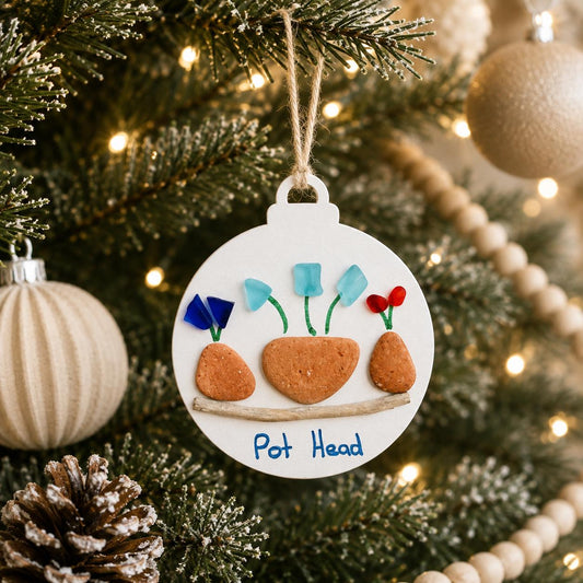 Pot Head Pebble and Sea Glass Ornament