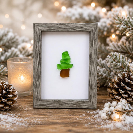 Small Minimalist Sea Glass Christmas Tree Wall Art, 5x7"