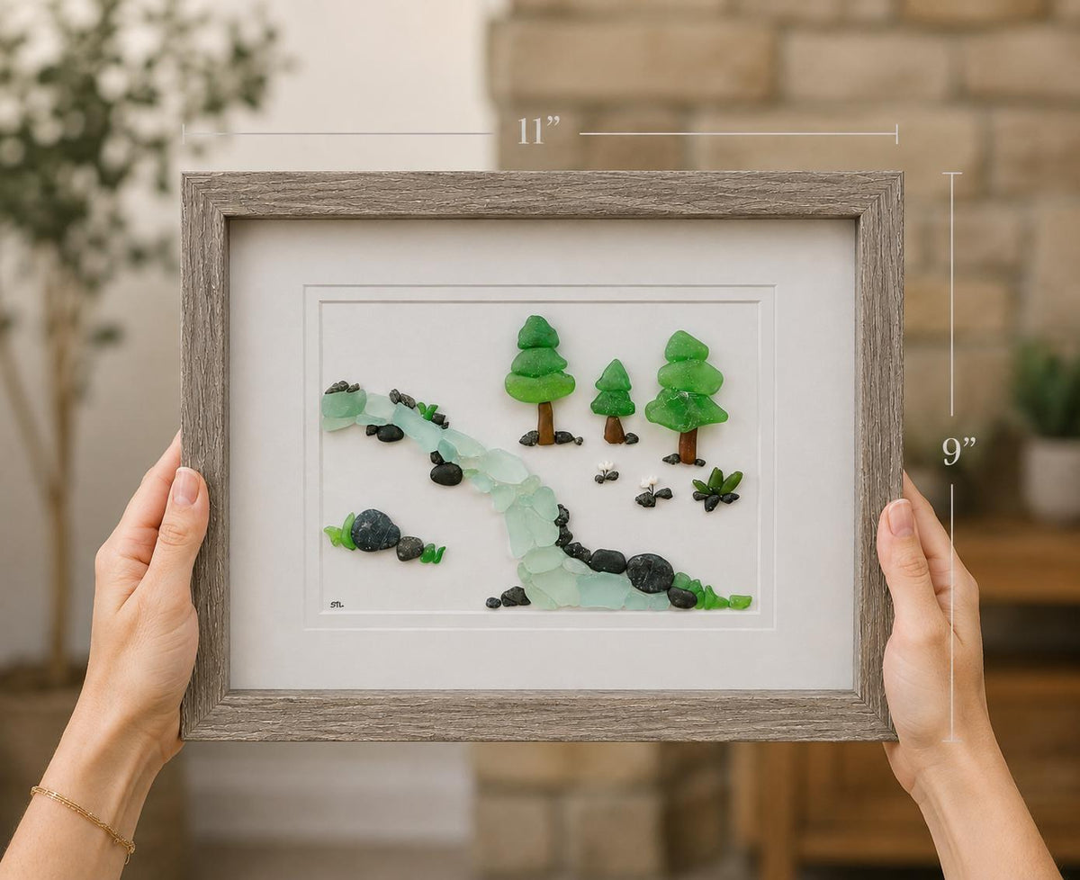 Sea Glass River Through the Trees Art, 8x10"