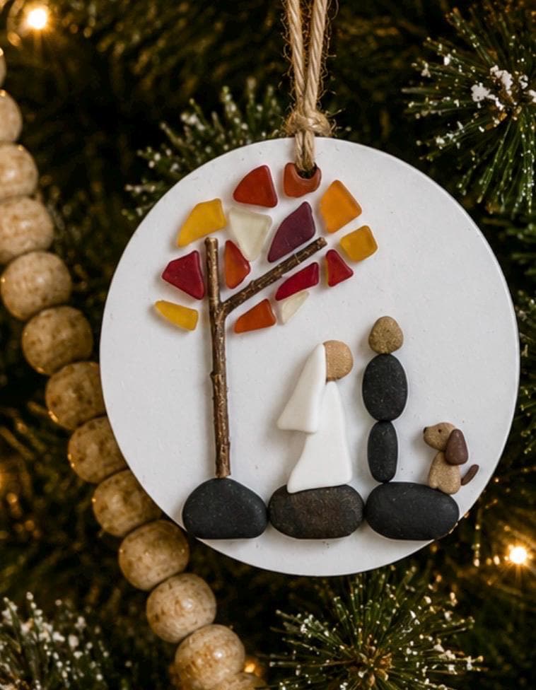 Wedding Scene Ornament | Handmade Pebble Art Couple Under Tree