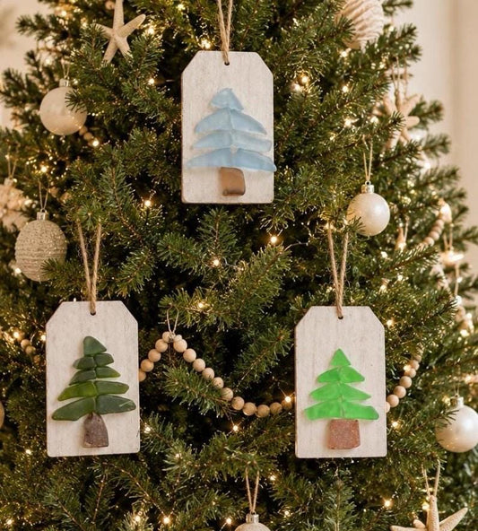 Blue or Green Sea Glass Christmas Tree Ornament