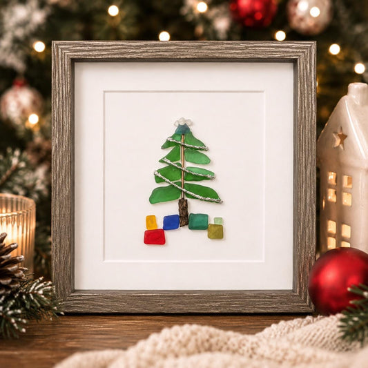 Christmas Tree Sea Glass Mosaic, No. 2, 5x7"