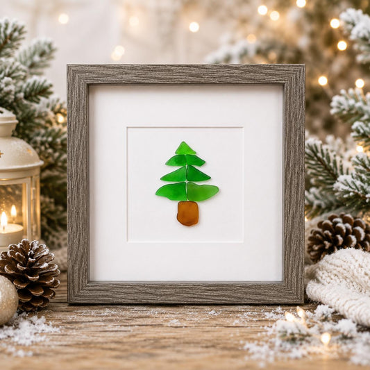 Minimalist Sea Glass Christmas Tree Wall Art, 8x8"