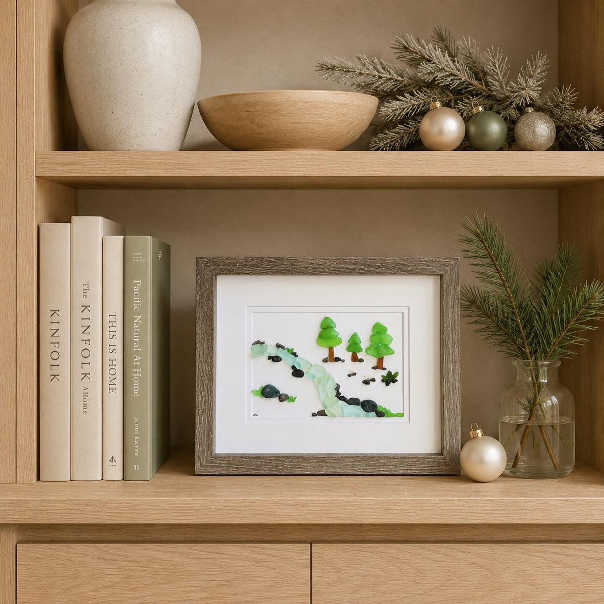 Sea Glass River Through the Trees Art, 8x10"