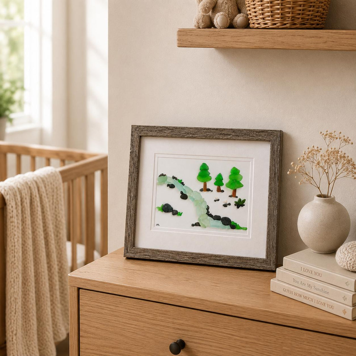 Sea Glass River Through the Trees Art, 8x10"