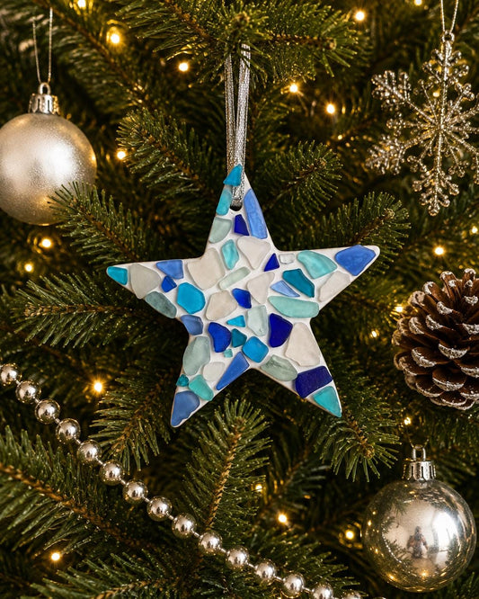 Blue Star Sea Glass Christmas Ornament
