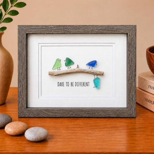 Dare to Be Different Sea Glass Birds Art, 8x10"