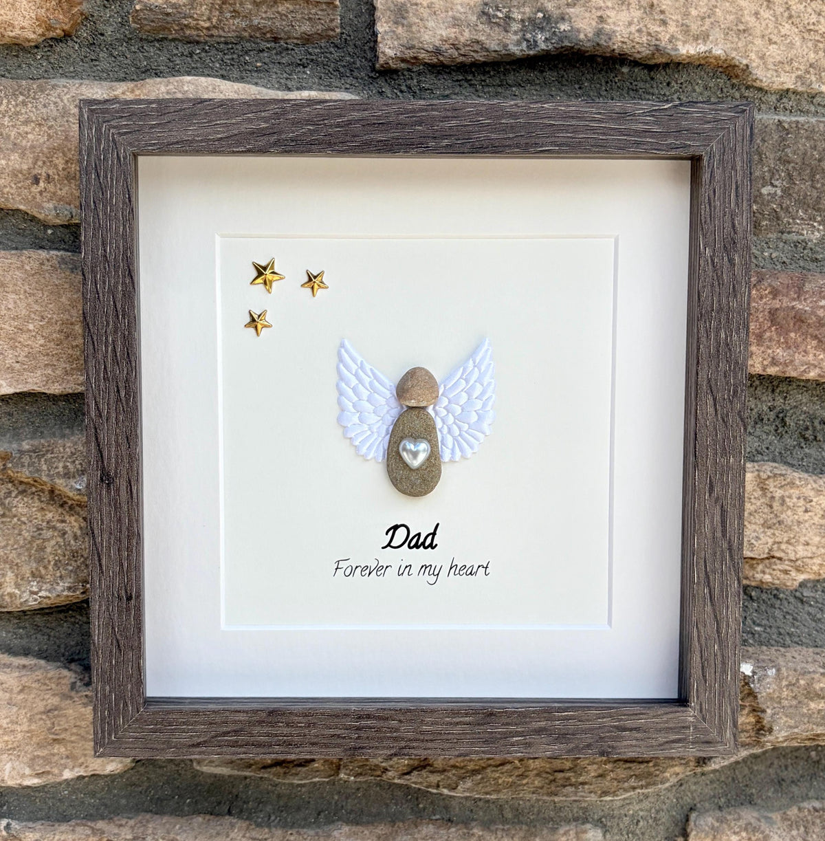 Dad Memorial Pebble Art, Framed Handmade Artwork to Commemorate Loved One
