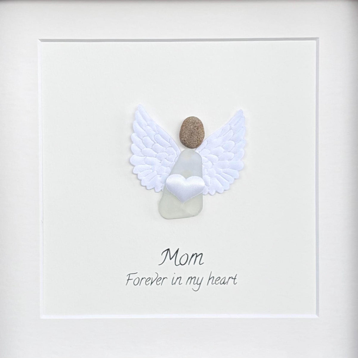 Mom or Loved One Memorial Pebble and Sea Glass Artwork , 9x9 Personalizable Gift