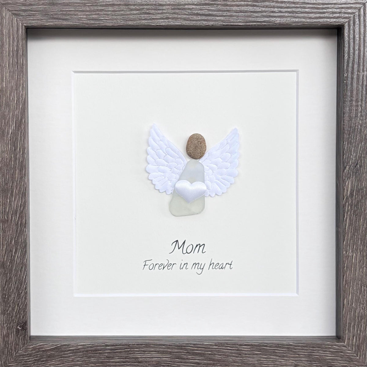 Mom or Loved One Memorial Pebble and Sea Glass Artwork , 9x9 Personalizable Gift