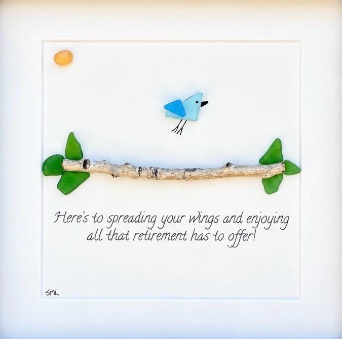 Retirement Sea Glass and Shell Artwork, Personalized Gift for friend, coworker, family