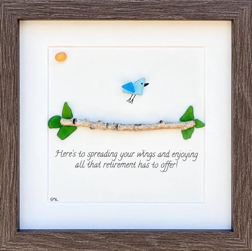 Retirement Sea Glass and Shell Artwork, Personalized Gift for friend, coworker, family