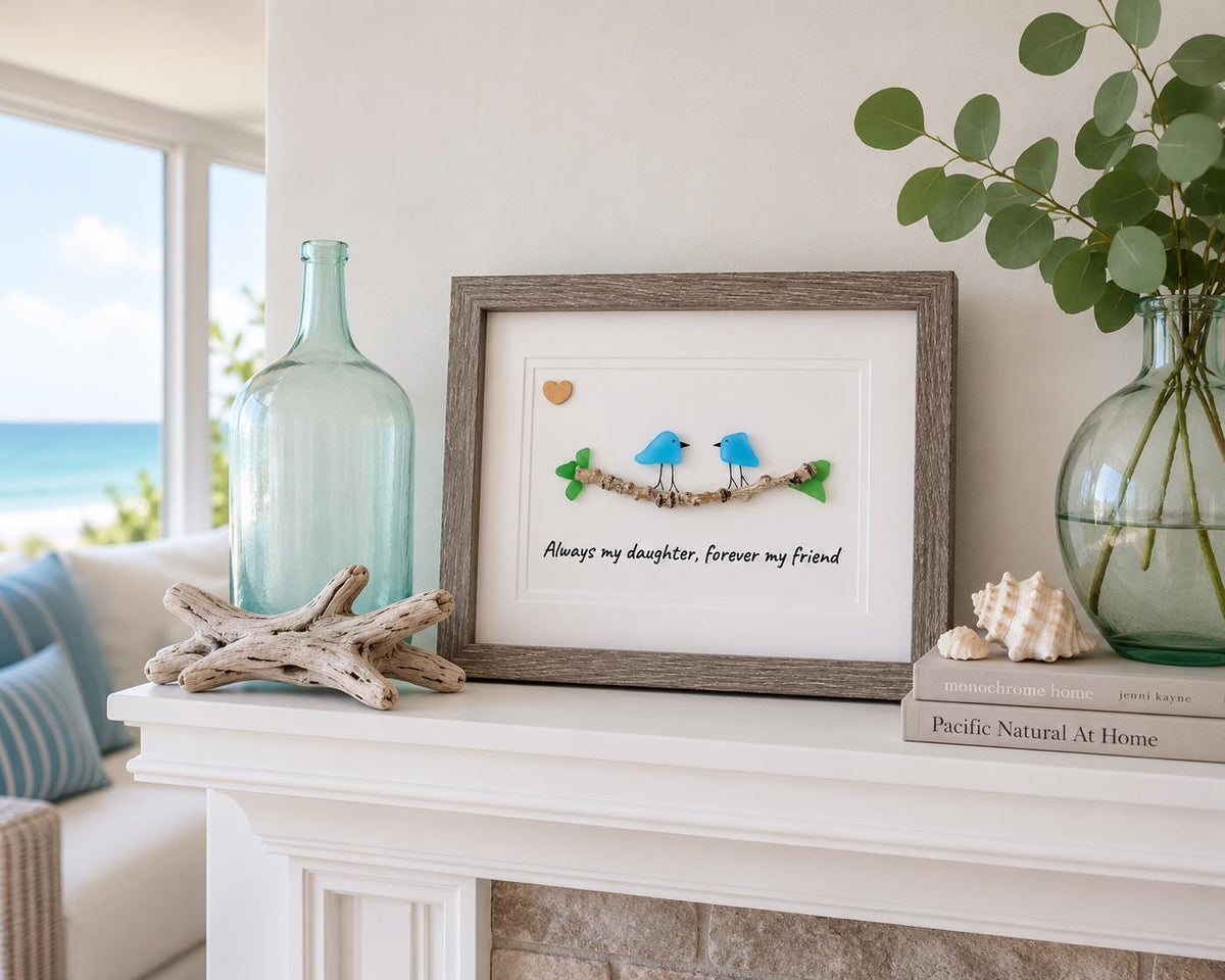Always My Daughter, Forever My Friend Blue Sea Glass Birds, 5x7" or 8x10"